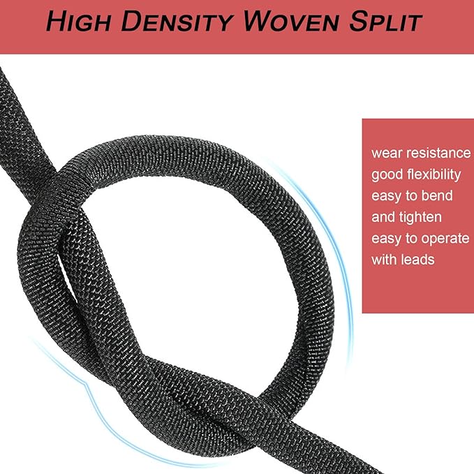 Braided Split Wire Loom Black Wire Cover Protective Harness Tubing Cable Management Self Wrap Cord Sleeve Mesh Woven 1/2"-35ft