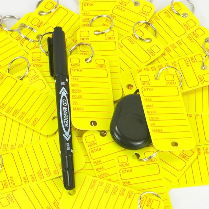500 Pcs PVC Tags with Labels and Rings, Car Key for Organization, Identifiers, and Luggage Tags with 4 Pcs Markers, Plastic Keychain Tags for Car, Truck, and Dealer Use