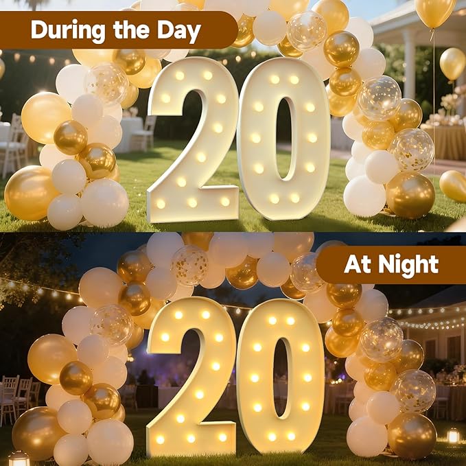 Mixifox 4FT Marquee Numbers 20, Large Light up Number 20 for Birthday Party Supplies, Sign, Backdrop, Happy 20th Birthday Decorations for 20 Years Old Women Men