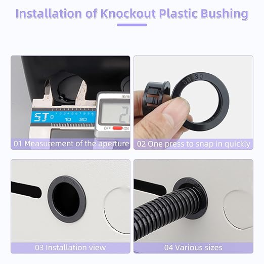 6 pcs Black Snap Bushing 1-3/4" (45 mm) Mounting Diameter, Plastic Cable Hole Grommets for Wiring, Round Nylon Snap in Locking Electrical Wire Cord Hose Tubing Bushings Grommets Protectors