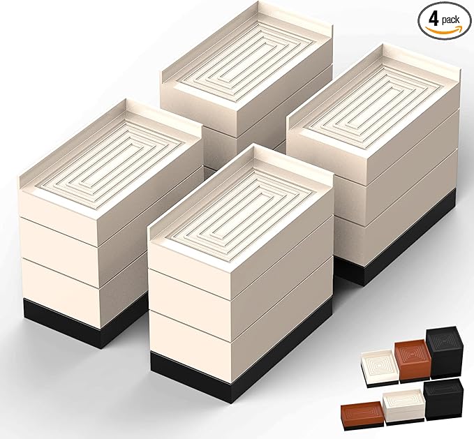 Furniture Risers, Tclouda Bed/Sofa/Desk/Table/Chair Leg/Fridge Lifts to 1.5, 3 and 4 in, Rectangle Adjustable Risers Blocks for Extenders, Heavy Duty Supports Up to 1300 Lbs, 4 in-Apricot-Rectangle