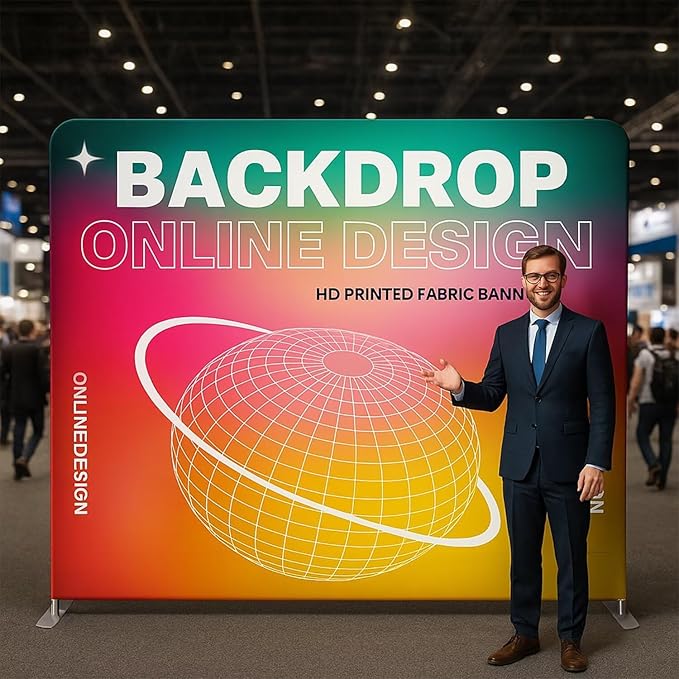 Custom Tension Fabric Banner with Stand Trade Show Backdrop Display, HD Printing Customize Online, Large Portable Trade Show Booth Display Banner for Business Pop Up Display Aluminum Frame 12.5x7.5 FT