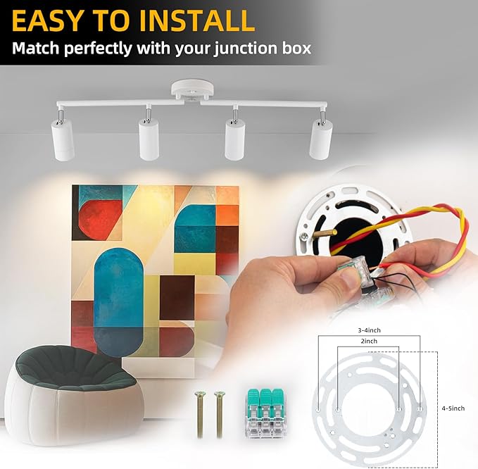 5Color LED Track Lighting Kit 4 Lights Dimmable 48W Track Light,Zoomable15°/24°/36°/45°/60°-2700K/3000K/3500K4000K/5000K,Track Lighting for Accent Task Kitchen,Lumen 4800 (White)