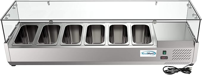 KoolMore SDC-6P-SG Condiment Prep Rail Station with Sneeze Guard, 59 Inch, Silver