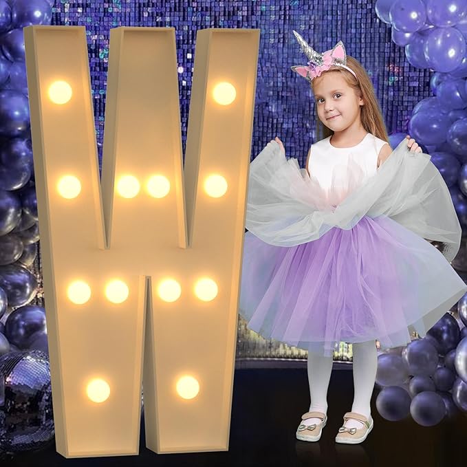 Marquee Letters 4 Feet Tall, 4FT Large Light up Letters W, Big Sign W with Warm White Light for Birthday Wedding Proposal Engagement Graduation Party Backdrop Decorations