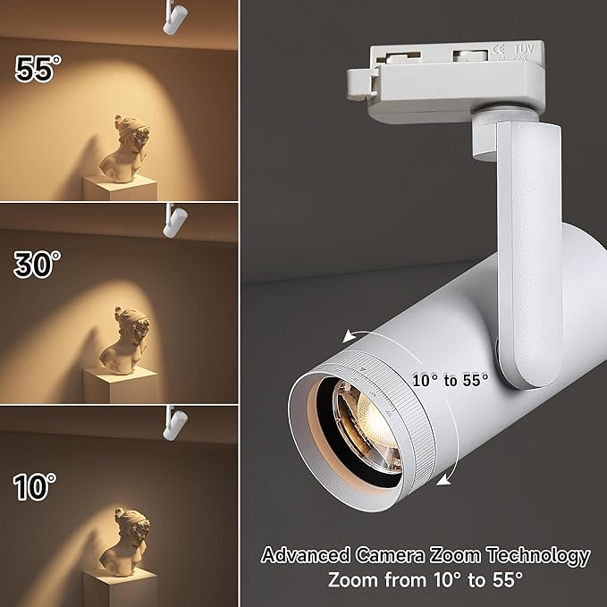 LED 12W Dimmable Track Lighting Heads with 10° to 55° Adjustable Beam Angle H Type 97 CRI 3000K Warm White Ceiling Spotlight for Accent Task Art, 1080lm, White