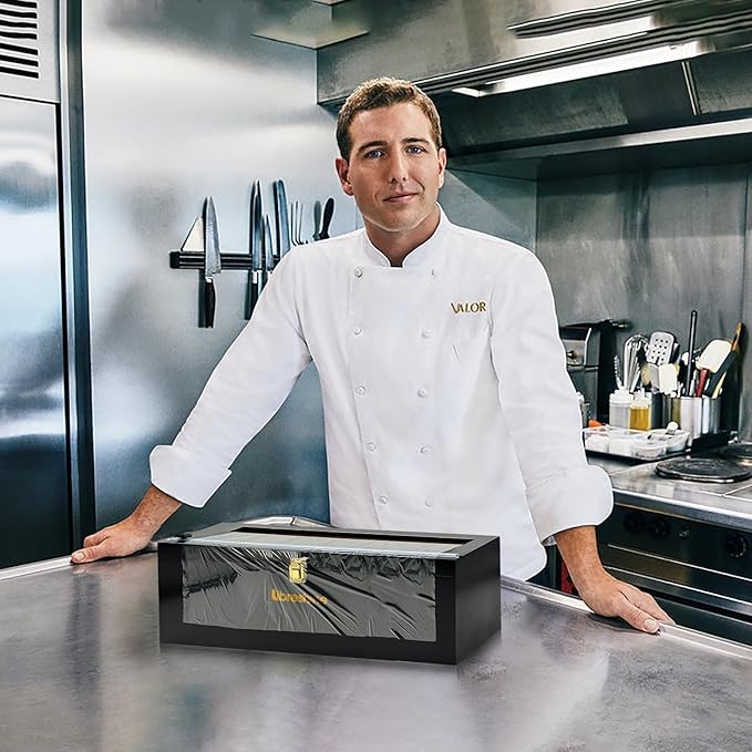 Black 18 Inch Commercial Plastic Wrap Dispenser with Cutter & Roller - Heavy Duty 3000ft Film & 1000ft Foil Holder - Fits Butcher, Freezer, Kraft Paper for Restaurant Kitchen Food Service
