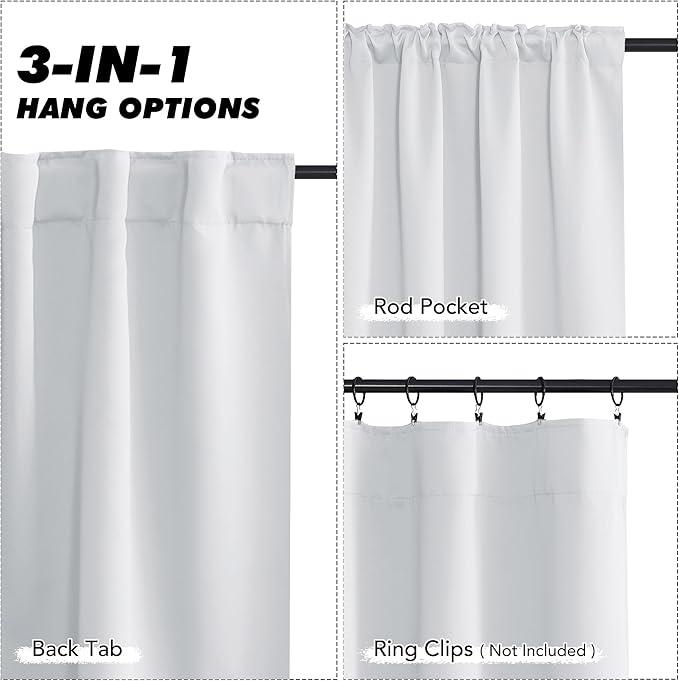 KGORGE Kitchen Curtains 36 inches Long, Back Tab Privacy Thermal Insulation Light Filtering Short Half Window Tiers for Bathroom Basement Office, W34 x L36 inches, Greyish White, 2 Panels