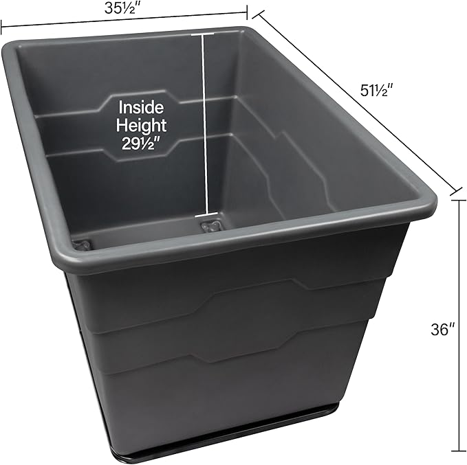 Commercial 20 Bushel Utility Cart with Steel Base, Poly Box Basket Truck, Laundry Cart, and Rolling Trash Bin, 51.5-Inch x 35.5-Inch x 36-Inch, 1000 Pound Weight Capacity, Gray