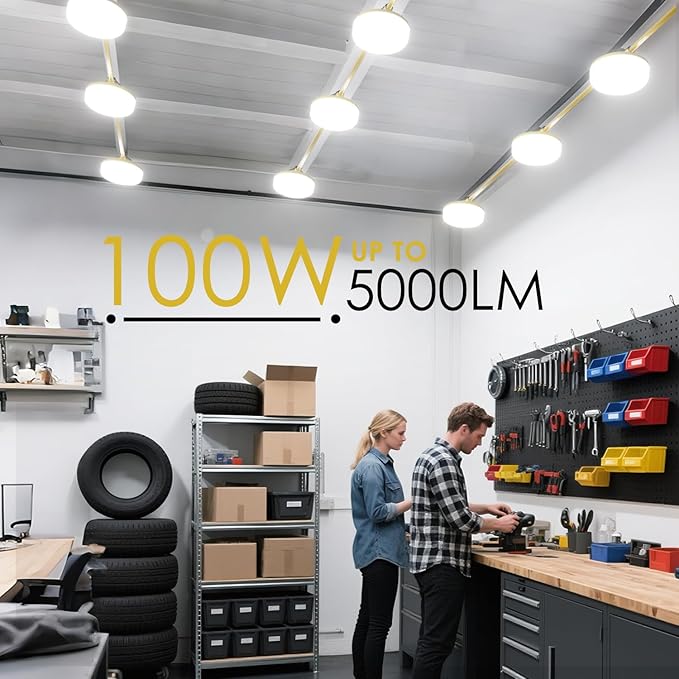 LED Construction String Lights 100FT, 10000 LM, 5000K Daylight LED String Work Lights, 100W Temporary Lighting for Job Site Outdoor Indoor, IP65 Waterproof Temporary Construction Lights, ETL Listed