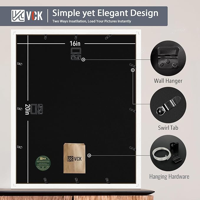 VCK Picture Frame Display Picture Photo Frame with High Definition Real Glass Front Display Tabletop and Wall Mounting (White, 16x20-5 Pack)