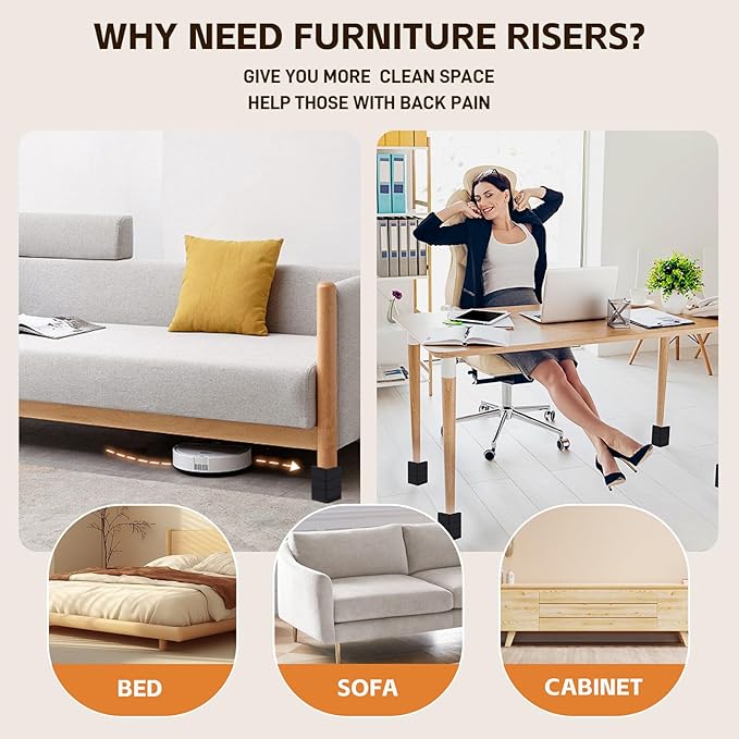 Bed Risers, Furniture Raise Blocks, 2,3 or 4 inch Stilts Heavy Duty for Bed Couch Desk Sofa Table Lifts, Furniture Legs Lifters Support up to 1300 Lbs (Black, 4 Pack Set)