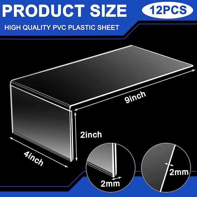 12 Pcs Acrylic Library Moveable Shelf Label Holders Bulk Talker 4" x 2" Clear Shelf Display Markers Retail Label Tags for Office Home Classroom Office Book Shelve