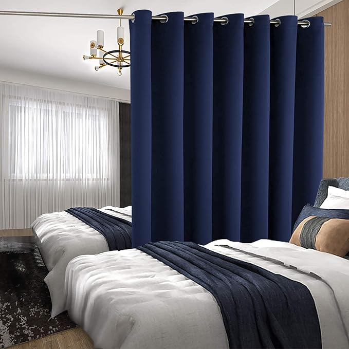 BGment Fashion Sliding Door Curtain 100 X 120 Inches, Wide Thermal Blackout Curtains Room Darkening Room Divider Window Curtain, 1 Panel, Navy Blue, 120 Length X Wide 100