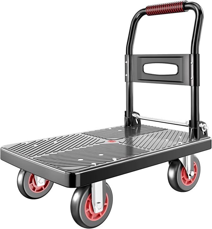 Upgraded Foldable Push Cart Dolly | 660 lbs. Capacity Moving Platform Hand Truck | Heavy Duty Space Saving Collapsible | 4‘’ TPR 360-Degree Silent Wheels | 2 Swivel Wheels and 2 Fixed Wheels