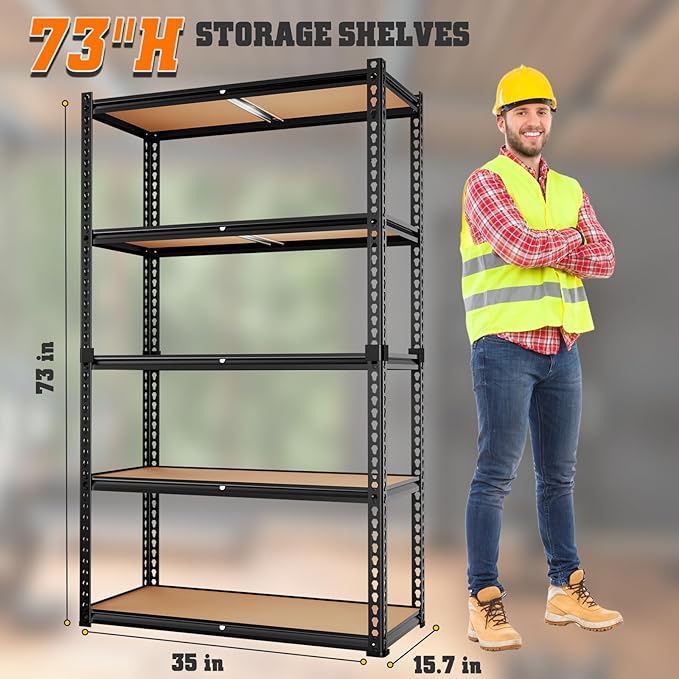 LEVELEVE 5-Tier Heavy Duty Storage Shelving Unit, 2020 lbs Capacity, Adjustable Metal Utility Shelf, 35" L x 16" W x 73" H for Garage, Kitchen, Pantry, Basement, Bathroom, Laundry,2 Pack