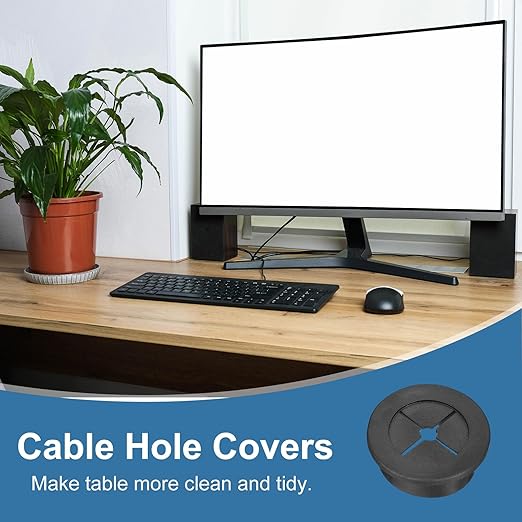 uxcell 2Pcs Cable Cord Grommet, 1-1/4"(32mm) Rubber Desk Grommets Wire Pass Through Hole Cover with Marked Cable Ties for Home Office Cable Wire Protection, Black
