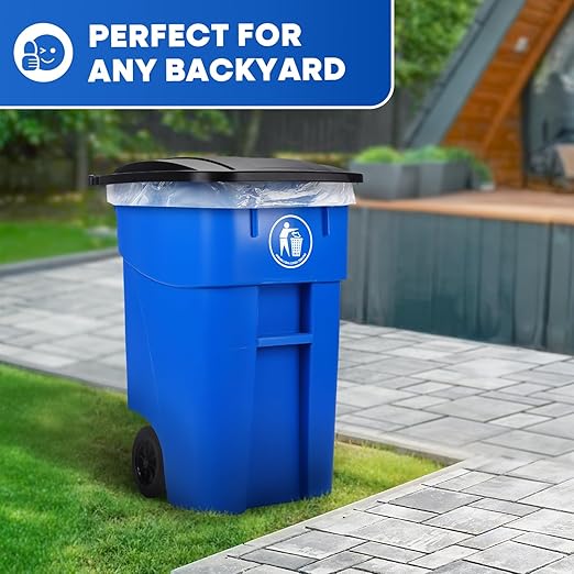 50 Gallon Trash Can, Blue Outdoor Garbage Can, Wheeled Outside Recycling Bin, Outdoor Trash Can with Lid and Wheels, Large Rolling Waste Container for Home, Office, Garage