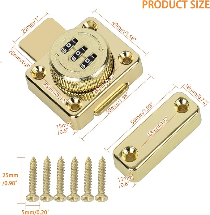 Alise Password Gate Latch Slide Bolt Latches Lock,Safety Double Sided Gate Hardware Locks,MSS002-G Gold Finish