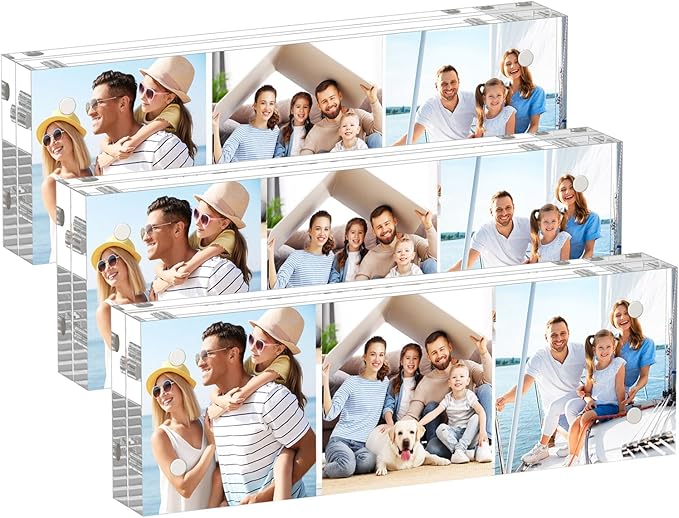 AITEE 2x6 Acrylic Picture Frames 3 Pack, 20% Thicker Block, Clear Picture Frames Freestanding Double Sided Magnetic Acrylic Lucite Frameless Transparent Square Frame Gift for Desktop Display