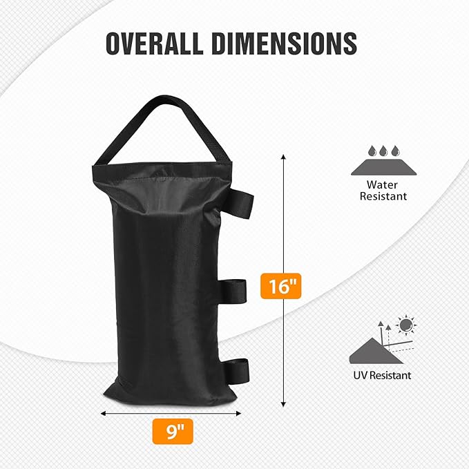 COOS BAY Heavy Duty Weight Bags for Outdoor Pop Up Canopy, Sand Bag Anchor Kit for Instant Shelter, 4-Pack, Black (Sand Not Included)
