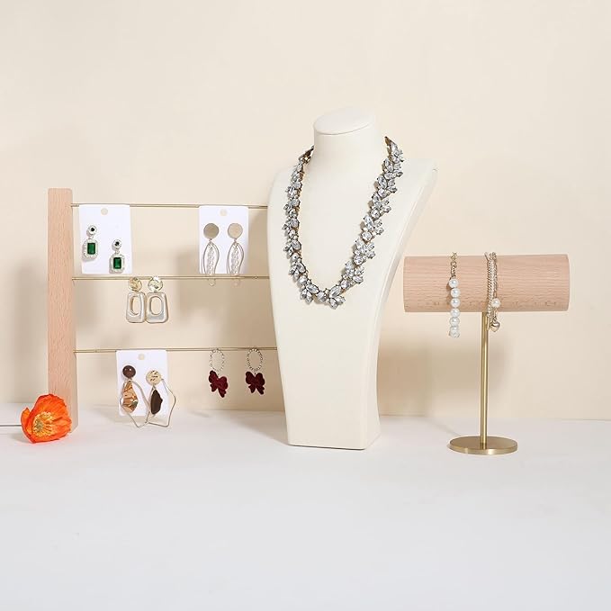GemeShou White bracelet holder stand for selling, wood bracelet organizers and storage, retail bracelet hanger display for boutique Home Decor【Beech Brass Bracelet Holder-Low】