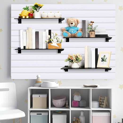 Therwen 24 Pcs 15.8" Chrome Slatwall Knife Shelf Bracket with Lip Metal Bracket Hooks Slatwall Hanger Heavy Duty Shelf Accessories Home Boutique Retailer Display (Black)