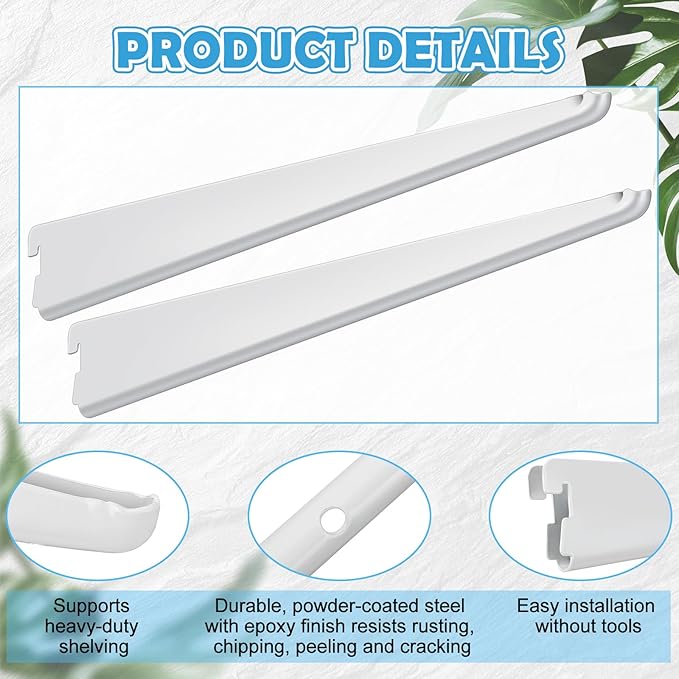 10 Pack Adjustable Shelf Brackets for Double Track System Closet Organization Heavy Duty Wire Shelf Brackets (White,18.5 Inches)