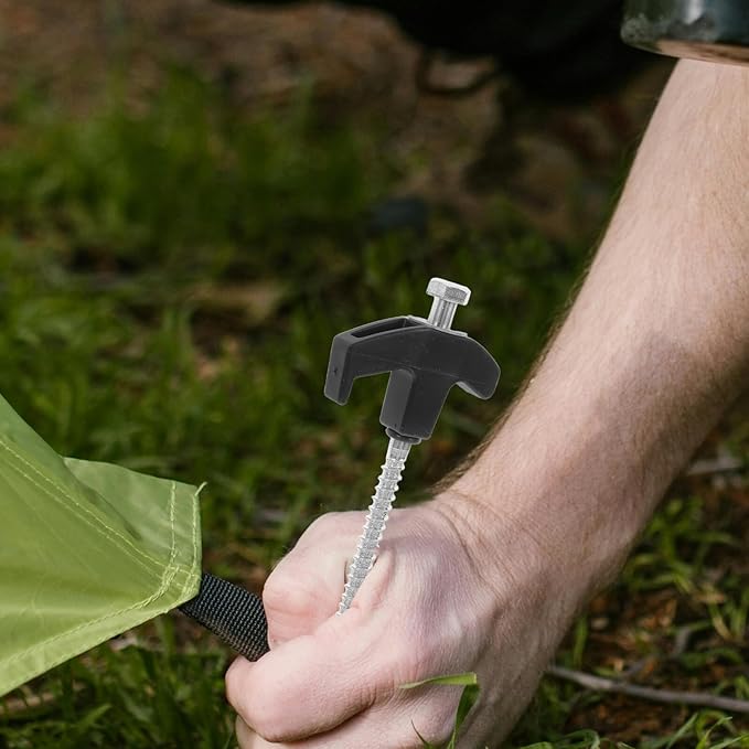 Hexagonal Carbon Steel Tent Ground Anchors with Threaded Spiral Design Camping Pegs for Beach Lawn Hard Soil Fabric-Friendly Caps for Tent Protection and Enhanced Stability