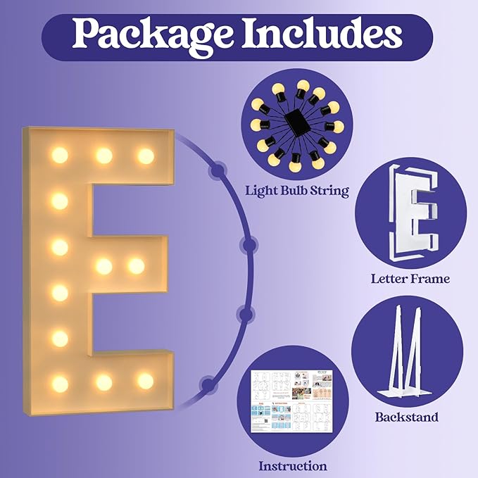 Marquee Letters 4 Feet Tall, 4FT Large Light up Letters E, Big Sign E with Warm White Light for First Birthday Wedding Proposal Engagement Graduation Party Backdrop Decorations