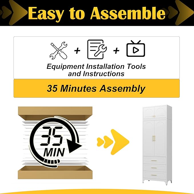 Kitchen Pantry Cabinet，90" Storage Cabinets with Doors and Shelves,Metal Pantry Cabinet with 3 Drawers,White Kitchen Cupboard for Livingroom,Pantry, Bathroom