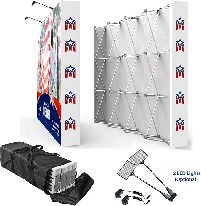 Fabric Pop Up Display Stand Custom Exhibit Booth Trade Show Backdrop Display Banner Collapsible Pop-Up Backdrop with Stand 15x7.5 FT