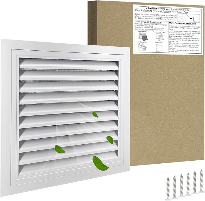 20"*20" Gable Vent,Aluminum Alloy Wall Vent Shed Vents,with Removable Strainer and 180 Degree Opening Angle.Ideal for Attic,Shed,Garage,Play House,Coop.[Inside Dimensions:17.7"w X 17.7"h]-White 1 Pack