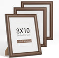 Natural Walnut 8x10 Picture Frames Mat to 5x7 Picture Display Set of 3,Original Wood Handcrafted 8x10 Wooden Photo Frame with Tempered Glass Graduation Family Wedding Pictures Tabletop & Wall Decor