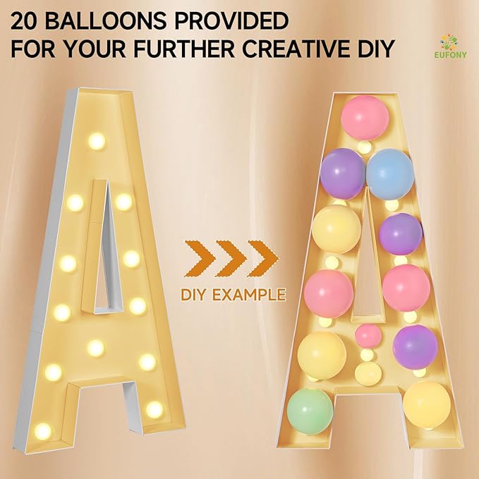 EUFONY Marquee Letters 4 Feet Tall, 4 FT Marquee Light Up Letters, Giant Light Up Letters 4FT for Birthday Party Baby Shower Gender Reveal Graduation Prom Decorations, Letter R with LED Lights DIY Kit