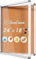 SWANCROWN Enclosed Bulletin Cork Board 24x18 in, Lockable Bulletin Board Tamperproof Wall Display Case for Office School Trade Community, Aluminum Frame