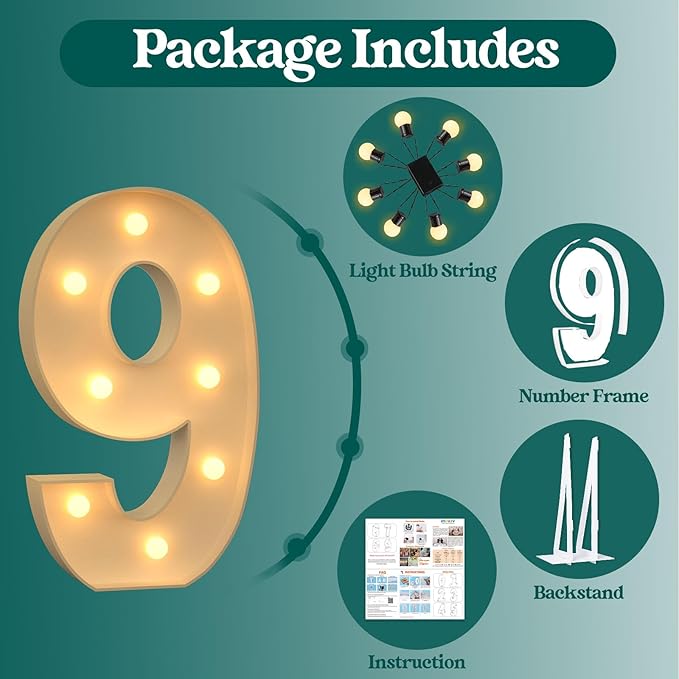 3FT Marquee Numbers, Light Up Numbers 9 for 9th 19th Birthday Decorations, Big Numbers for Party Decorations, Large Light Up Numbers for Party Decor DIY Pre-Cut Foamboad Mosaic Numbers