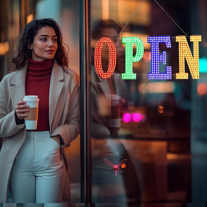 30'' x 10" Large Open Signs for Business, Super Bright LED Open Closed Sign with Hanging Installation, Light Up Sign for Bar Store Restaurant Office Hotel Salon Red&Green&Blue&Yellow
