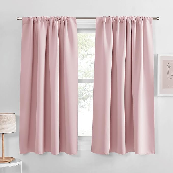 PONY DANCE Blush Pink Curtains for Kitchen 45 inch Length, Thermal Insulated Blackout Window Drapes for girl's Bedroom, Room Darkening Short Curtains for Nursery(2 Panels, Peach Blush, 42 inches Wide)