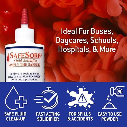 DiSorb Spill Absorbent Powder - Clean Up Bodily Fluids, Blood, Vomit, Urine, Diarrhea - Fluid Solidifier for Daycares, Buses, Schools, Hospitals, Restaurants - 16000cc - 16 Bottles Per Case