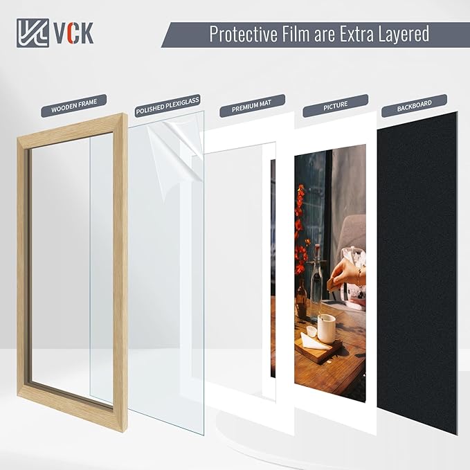 VCK 18x24 Poster Frame 5 Pack - Natural Oak, High-End Wood Picture Frames with Polished Plexiglass, Display 16x20 Photo with Mat or 18x24 without Mat, Art Gallery-Quality, Wall Hanging, Natural Oak