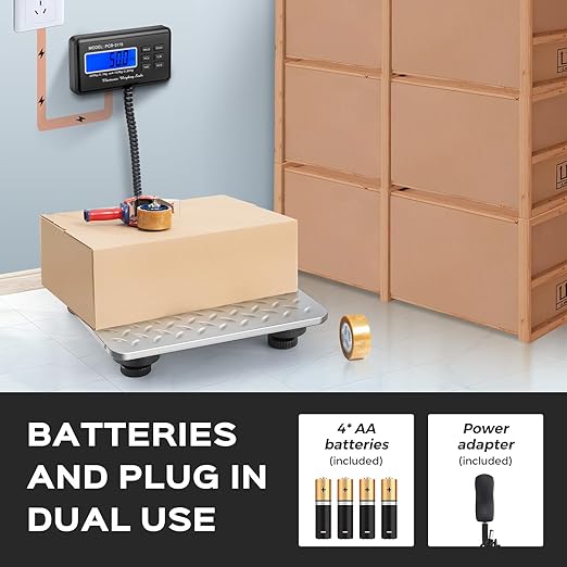 Bonvoisin Postal Scale Digital 300kg/660lb Parcel Shipping Scale with External LCD Display, Stainless Steel Platform, 4 AA Batteries & Mains Adapter Included, kg/oz/lb/lb-oz, Counting