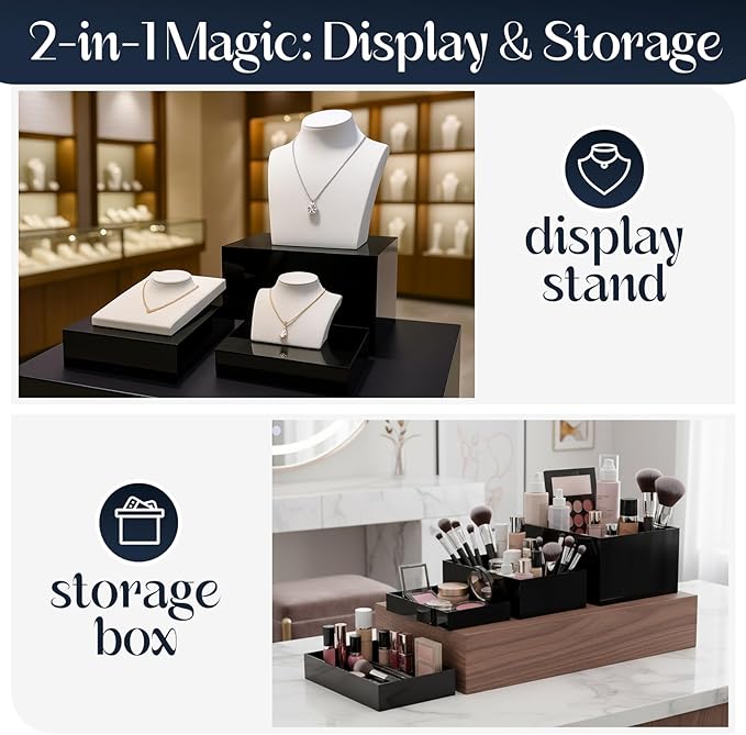 3 Pack Extra Large Acrylic Buffet Risers - 14”, 12”, 10” Black Display Stands with Hollow Bottoms, Cube Riser Boxes Nesting for Dessert Food Catering Buffet Display Party Supplies
