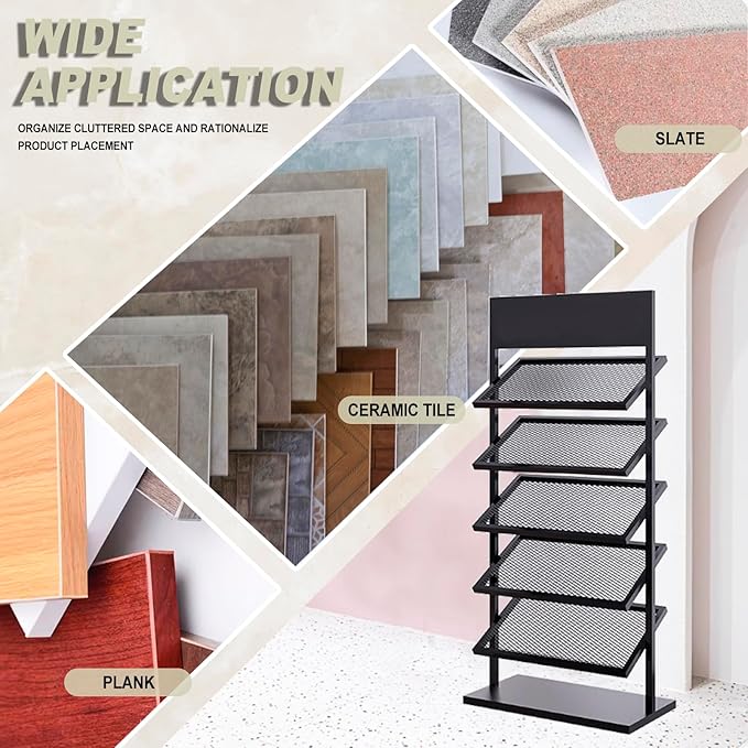5-tier Floor Tile Display Stand, Retail Display Rack for Tile, Building Material Swatch Sample Storage Holder for Exhibition Hall Trade Show Vendor Events(Black, Height-59in)