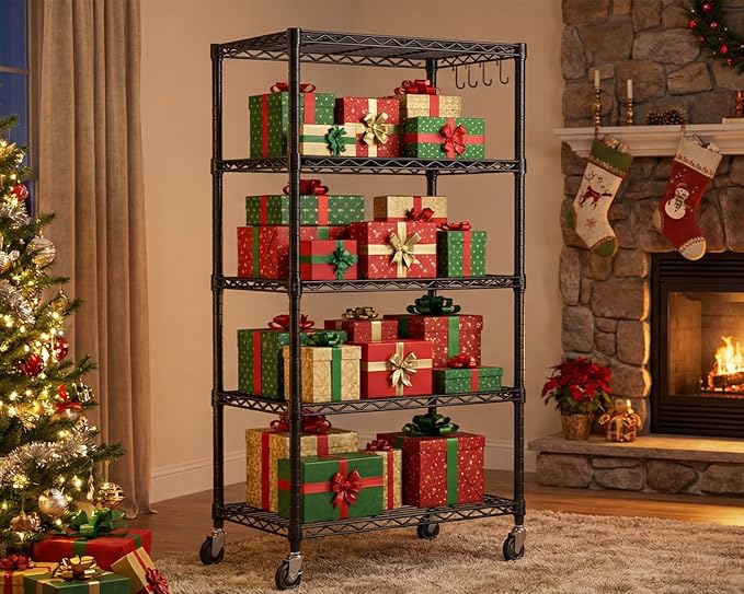 PrimeZone 36" W x 16" D x 79" H Wire Storage Shelves with Wheels, 5 Tier NSF Certified Heavy Duty Adjustable Kitchen Shelving Unit, Pantry Organizer Rack Rolling Metal Shelf for Garage Closet Bathroom