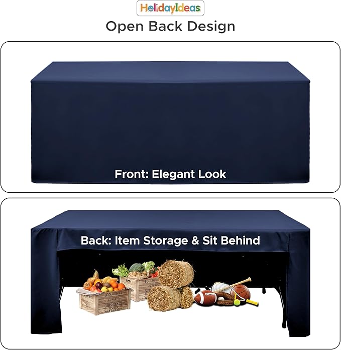 HolidayIdeas Open Back Fitted Tableclothss for 8 Foot Rectangle Table, Wrinkle Resistant Washable Table Covers 96x30 Inch for Craft Fairs, Banquets, Trade Show Display, Navy Blue,4 Pcs