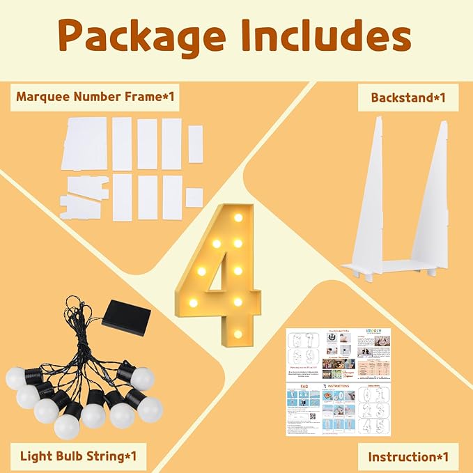 imprsv 3FT Light Up Numbers Letters, Marquee Numbers for 40th Birthday Decorations Anniversary Party Decor, Mosaic Numbers for Balloons Numbers 4, Pre-Cut Foam Board Kit