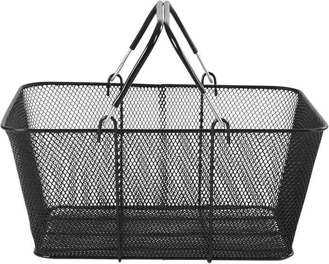 12PCS Iron Shopping Basket with Handles, 5 Gallon Retail Shop Baskets Stackable Grocery Store Basket, Hand Shopping Baskets for Retail Stores Supermarkets, Grocery Store