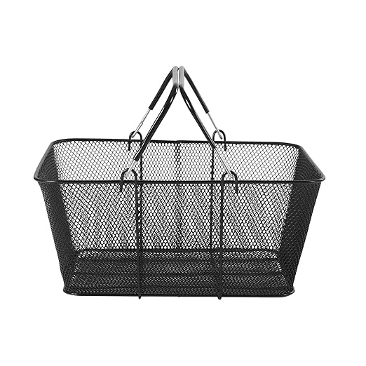 12-Pack 5Gal Shopping Baskets, Metal Shopping Baskets, Black Galvanized Iron Frame Shopping Baskets with Foldable Handles, Multi-Use Storage Basket for Supermarket/Retail Store/Home Storage
