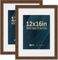 VCK 12x16 Picture Frame 2 Pack - Brown, High-End Wood Poster Frames with Tempered Glass, Display 8.5x11 Photo with Mat or 12x16 without Mat, Art Gallery-Quality, Wall Hanging, Brown